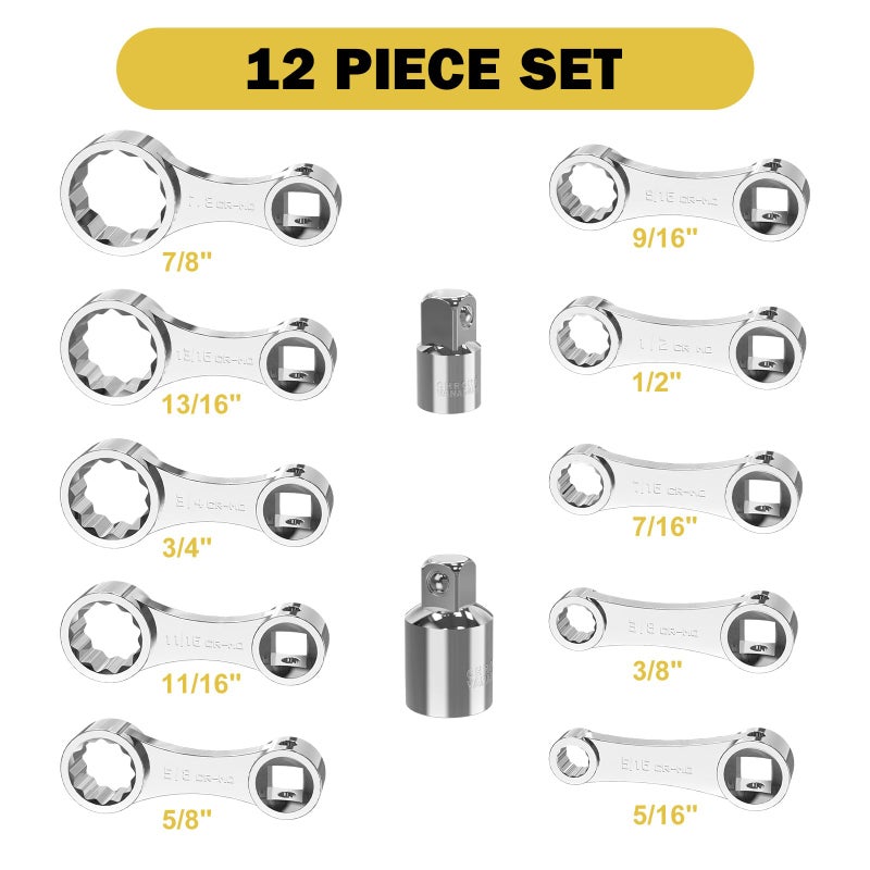ANPUDS Torque Adapter Set  12 pcs SAE 12 Point Torque Adapter Extension Set  3/8"" Torque Wrench Adapter with 5/16""  3/8""  7/16""  1/2""  9/16""  5/8""  11/16""  3/4""  13/16""  7/8""  1/2''+1/4'' Adapter - Image 2